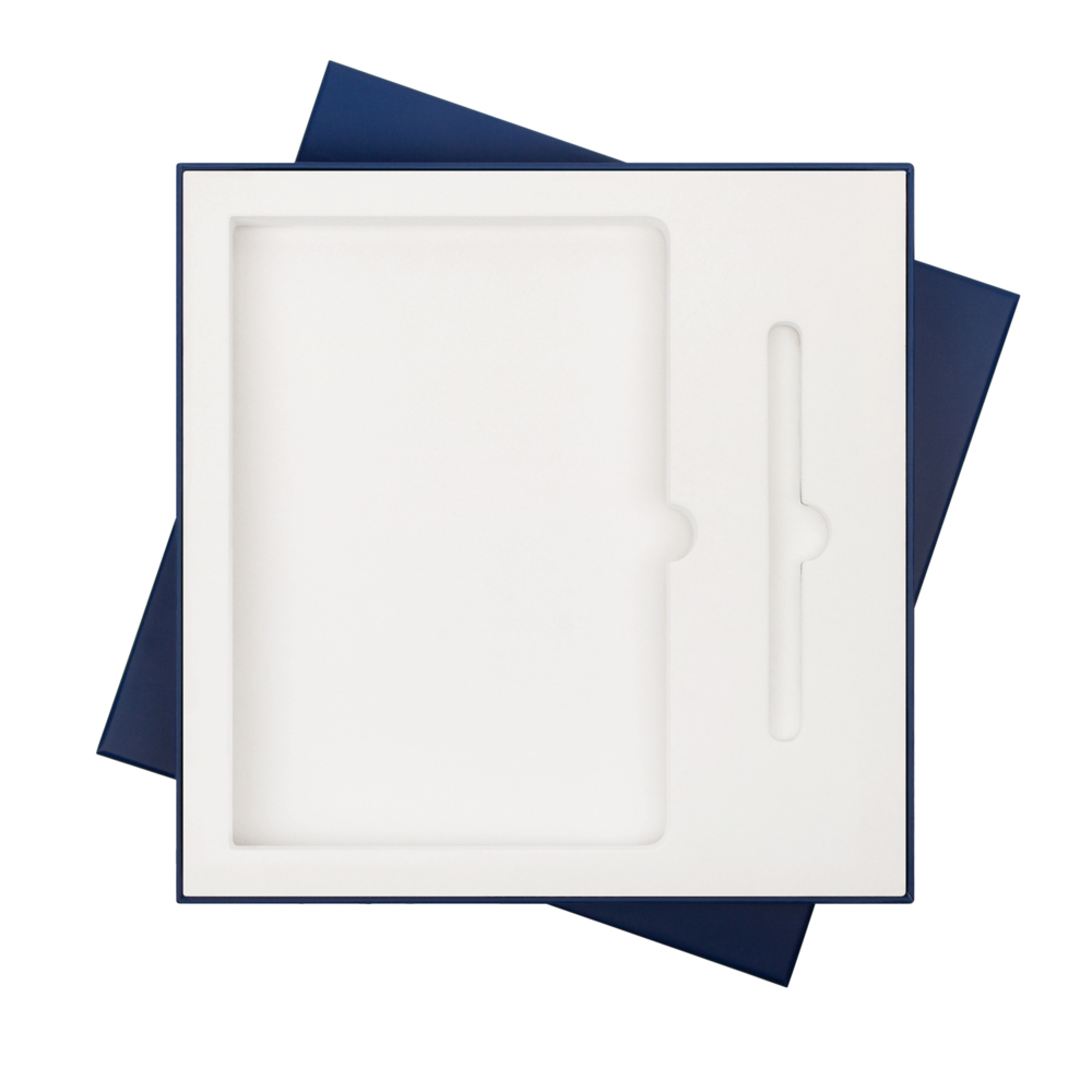 GIFT-BOX-24.BLUE&nbsp;1154&nbsp;ПОДАРОЧНАЯ КОРОБКА ПОД ЕЖЕДНЕВНИК+РУЧКА, СИНЯЯ, 260*260 мм, светлый ложемент&nbsp;124211