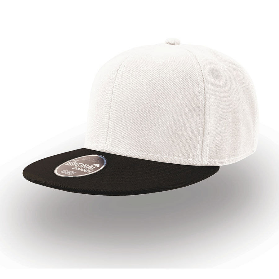 25424.135&nbsp;915&nbsp;Бейсболка "SNAP BACK" 6 клиньев, плоский козырек, пластиковая застежка пвх, белый с черным, 100% акр&nbsp;24845