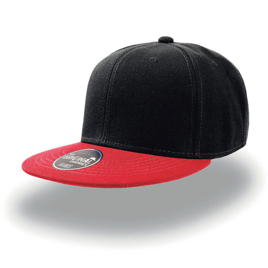 25424.358&nbsp;915&nbsp;Бейсболка "SNAP BACK" 6 клиньев, плоский козырек, пластиковая застежка пвх, черный с красным 100% ак&nbsp;26636