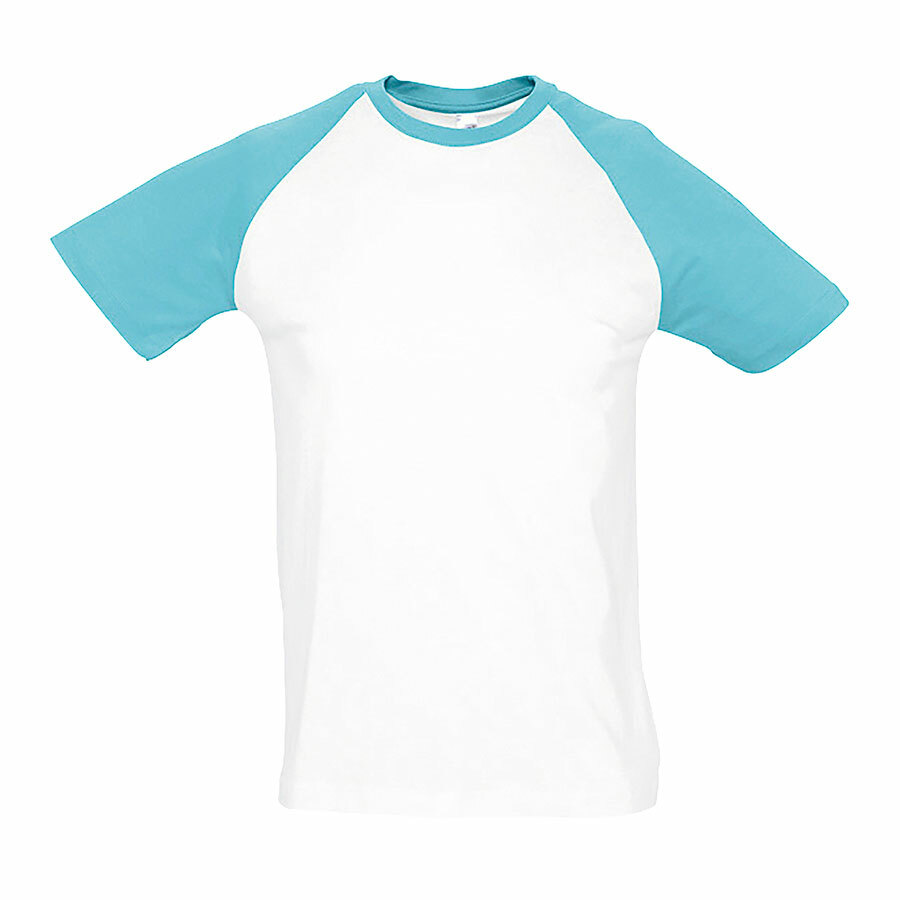 711190.225/XL&nbsp;886&nbsp;Футболка "Funky", белый с бирюзовым_XL, 100% х/б, 150 г/м2&nbsp;111504