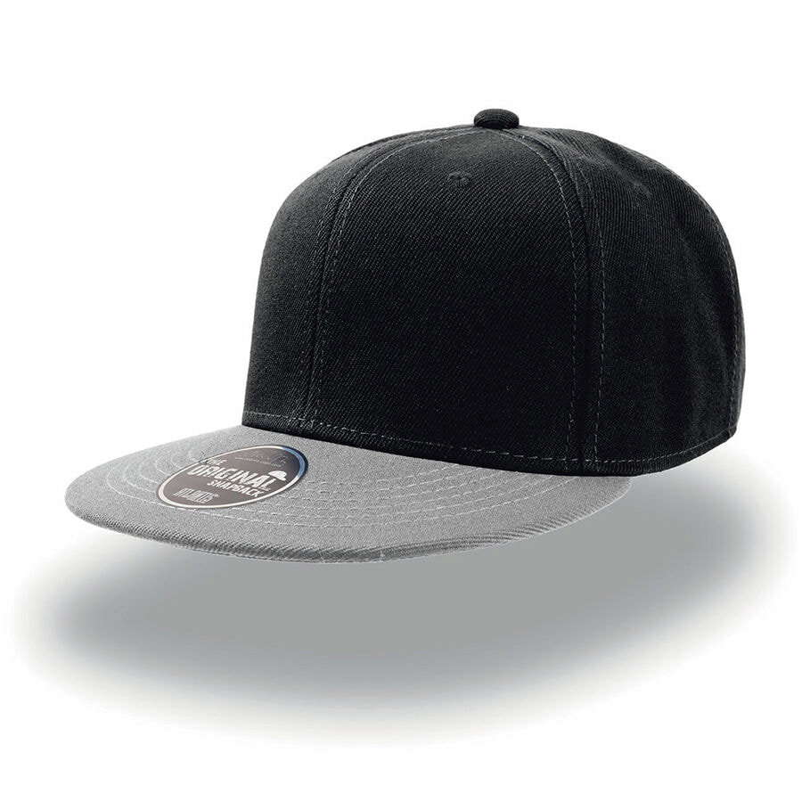 25424.359&nbsp;915&nbsp;Бейсболка "SNAP BACK" 6 клиньев, плоский козырек, пластиковая застежка пвх, черный с серым, 100% акр&nbsp;26635