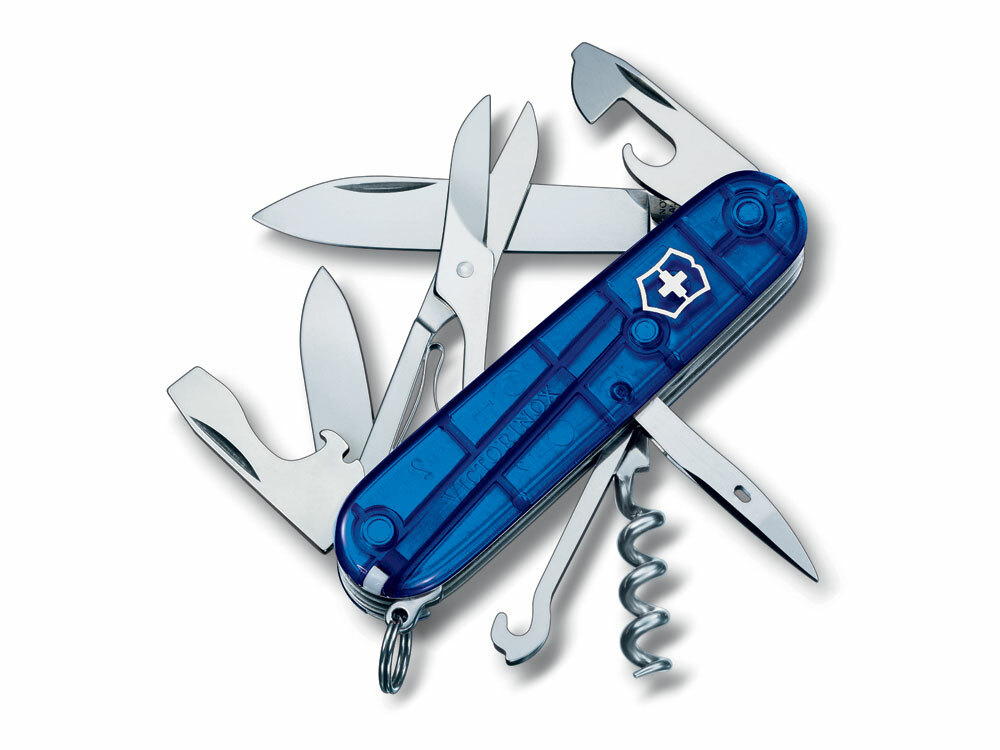 601135&nbsp;6999.230&nbsp;Нож перочинный VICTORINOX Climber, 91 мм, 14 функций, полупрозрачный синий&nbsp;196687