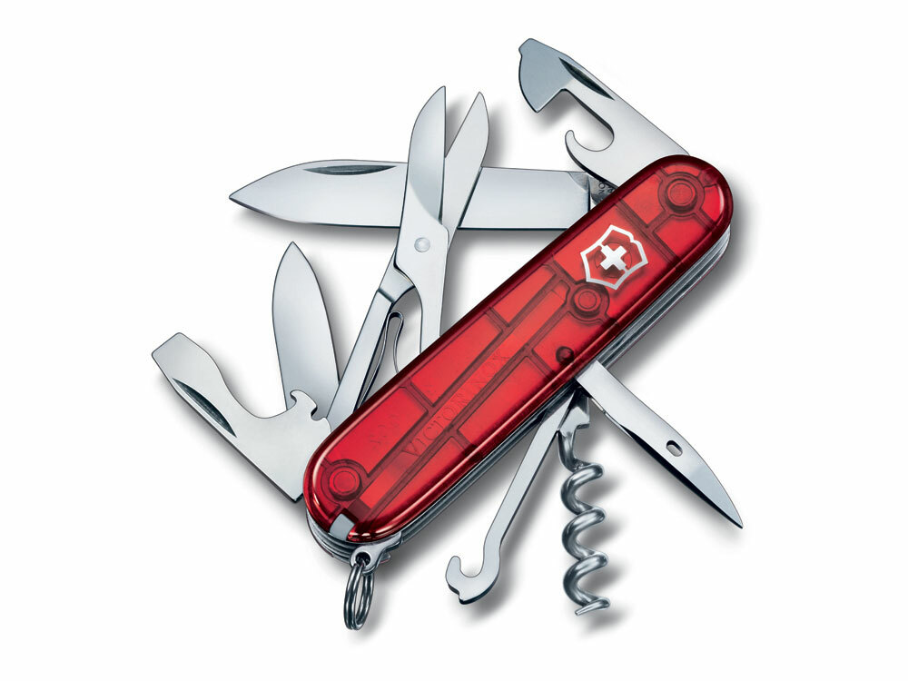 601137&nbsp;6999.230&nbsp;Нож перочинный VICTORINOX Climber, 91 мм, 14 функций, полупрозрачный красный&nbsp;196688