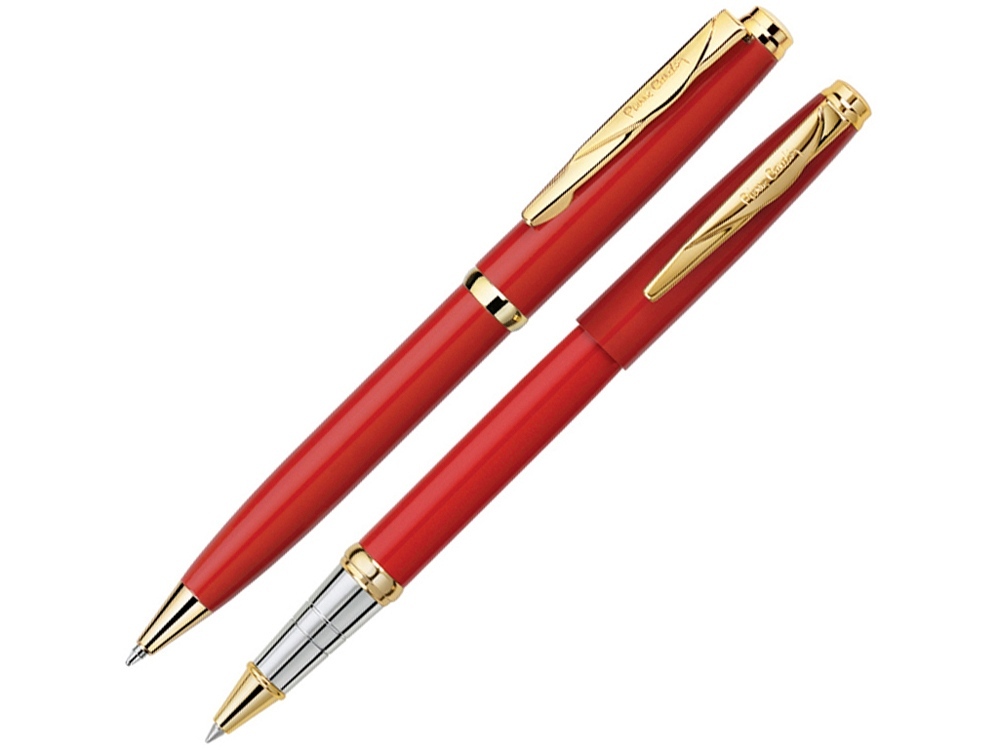 417547&nbsp;2201.23&nbsp;Набор: шариковая ручка и ручка-роллер PEN & PEN. Pierre Cardin, красный/серебристый/золотистый&nbsp;221234