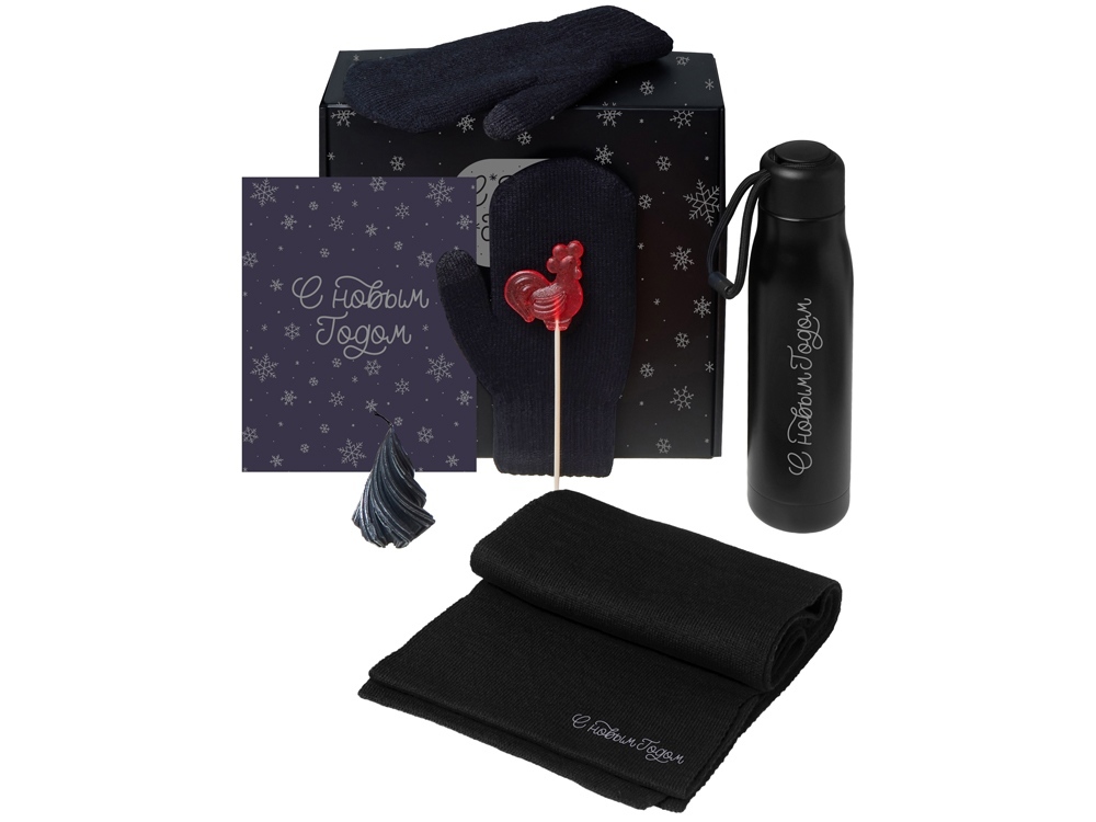 210107.07&nbsp;3459.15&nbsp;Подарочный набор с варежками, шарфом и термосом, черный&nbsp;277661