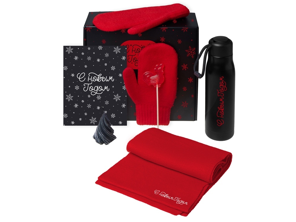 210107.01&nbsp;3459.15&nbsp;Подарочный набор с варежками, шарфом и термосом,красный&nbsp;277665