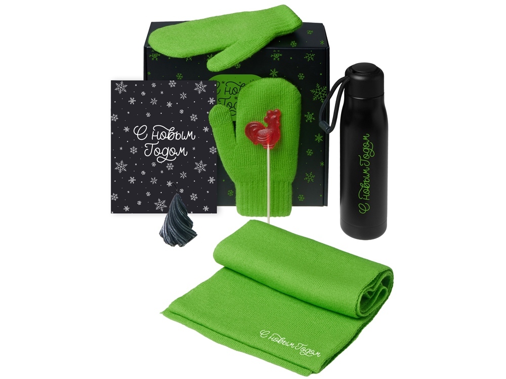 210107.03&nbsp;3400.15&nbsp;Подарочный набор с варежками, шарфом и термосом, зеленое яблоко&nbsp;277663