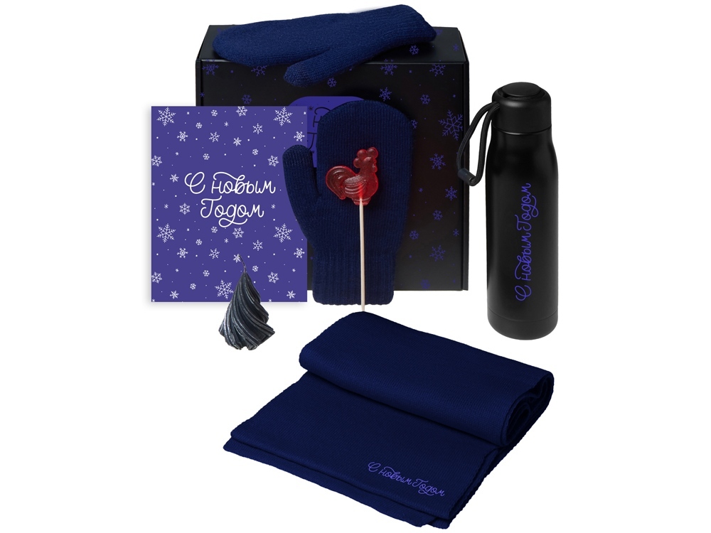 210107.12&nbsp;3459.15&nbsp;Подарочный набор с варежками, шарфом и термосом, темно-синий&nbsp;277664