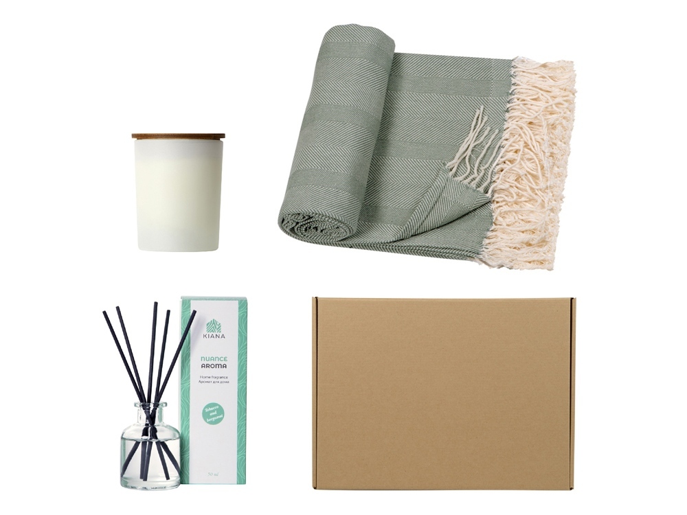 350075.03&nbsp;3735&nbsp;Подарочный набор с пледом, свечой и диффузором, оливковый&nbsp;275130