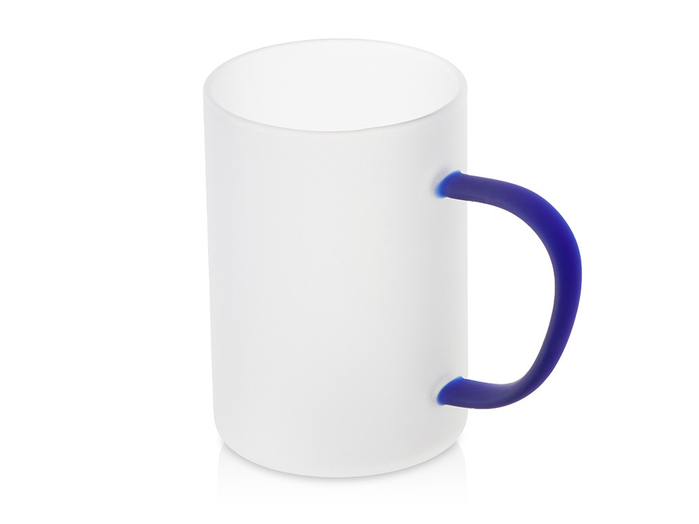 852062&nbsp;549&nbsp;Стеклянная матовая кружка "Акцент" с цветной ручкой для сублимации, синий&nbsp;279544