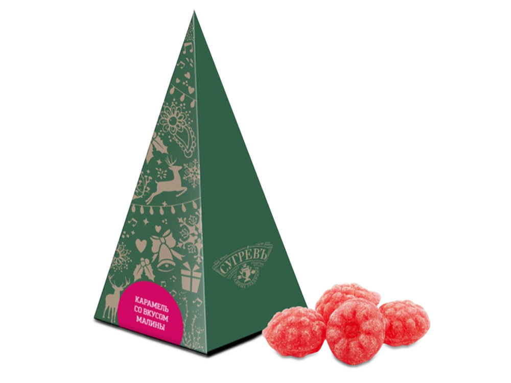 700571&nbsp;99&nbsp;Елка из картона с бронзовым новогодним паттерном с малиновым монпансье, 50 г.&nbsp;272805