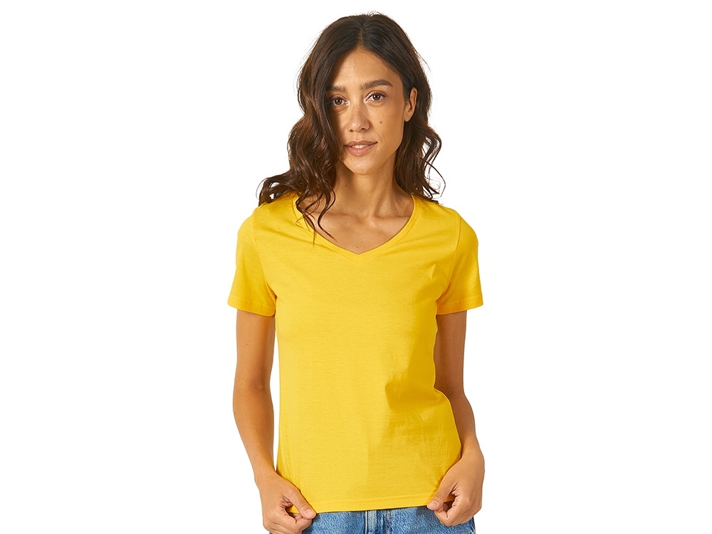 3101216XL&nbsp;382&nbsp;Футболка "Heavy Super Club" женская с V-образным вырезом, золотисто-желтый&nbsp;115415